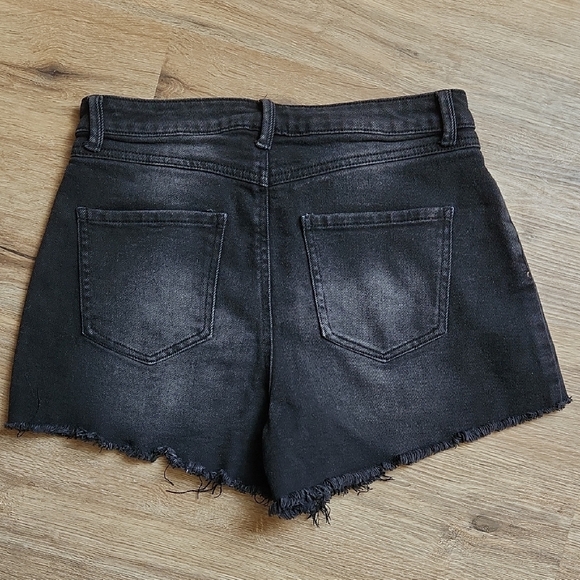 Sincerely Jules Black Distressed Frayed Denim Shorts - Picture 3 of 4